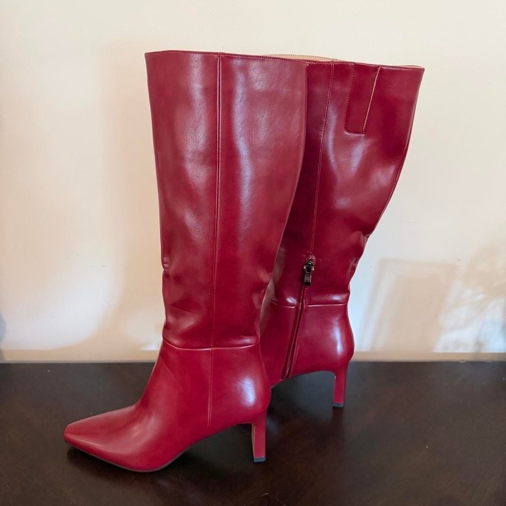 Burgundy Faux Leather Knee-High Dress Boots Size 8